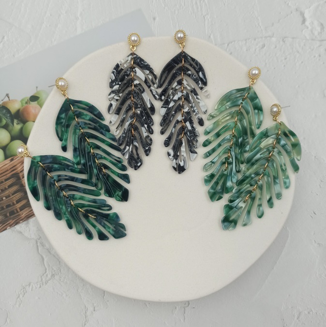 Green Leaf Acrylic Earrings